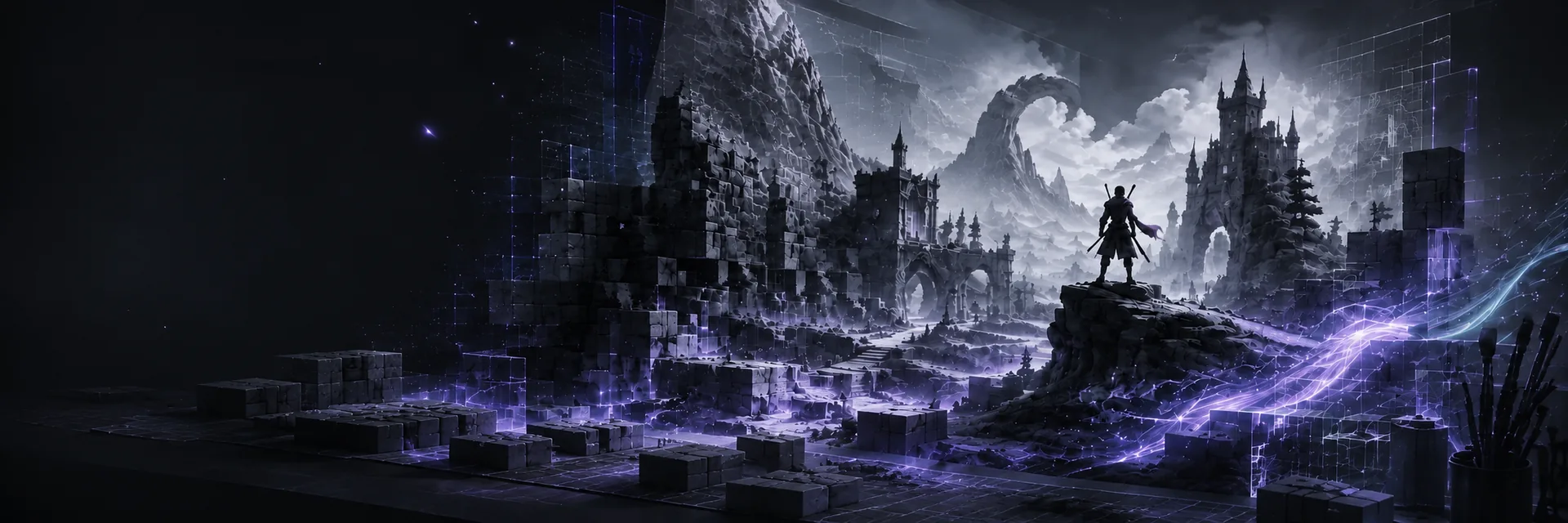 Game world moving from development blocks to a finished environment
